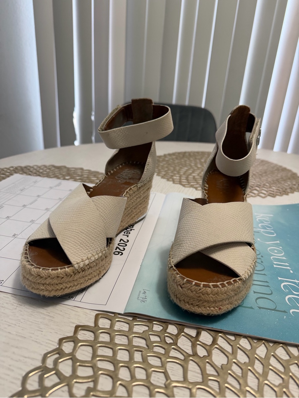 Wedge Espadrille Sandals in Cream with Ankle Strap
